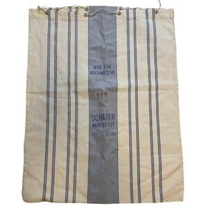 Antique Mid 20th Industrial Laundry Bag 1940s 1970s German Linen Handwoven 24x30